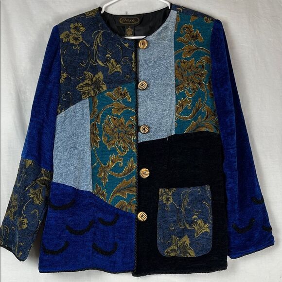 Vintage 1990s Alex Ku Blue Patchwork Cotton Jacket - Picture 1 of 9